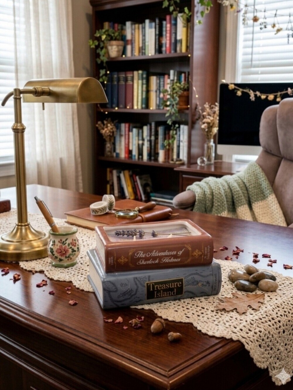 Book Stack Candle of Sherlock Holmes & Treasure Island Green Tea & Sea Salt